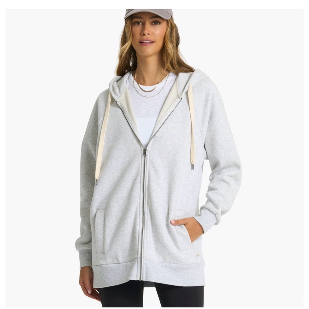 Vuori Light Pale Gray Heather Full-Zip Restore Hooded Sweatshirt